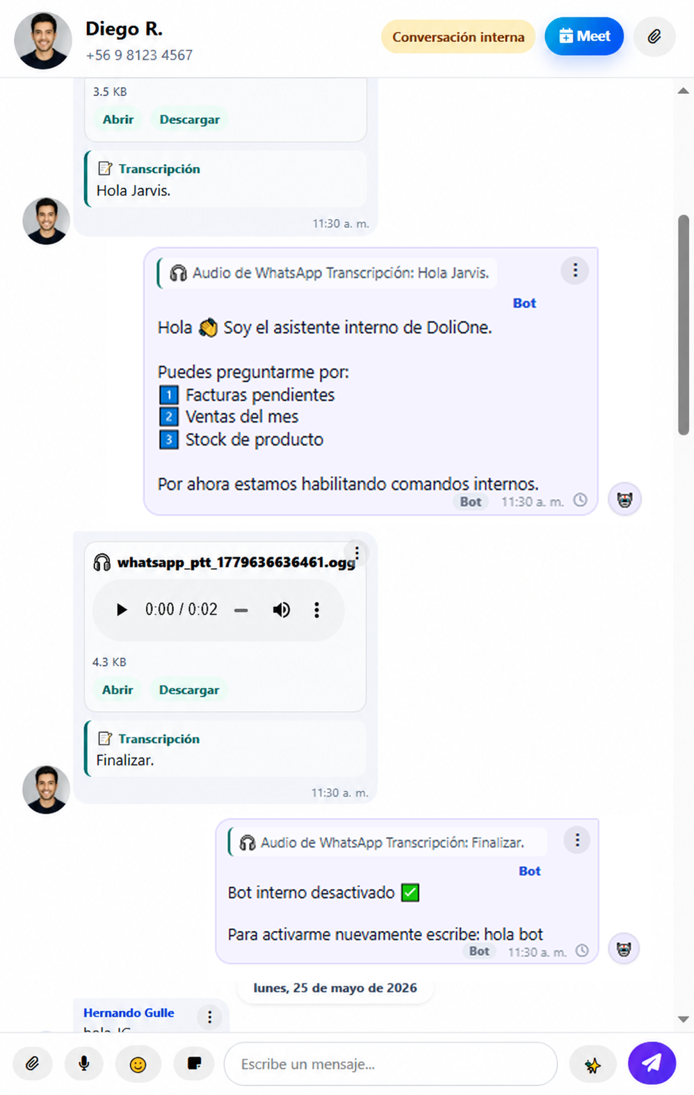 ERP Conversacional DoliAgent conectado a WhatsApp