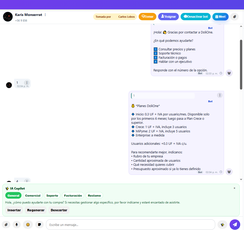La IA en modo asistente analiza la conversacion en tiempo real